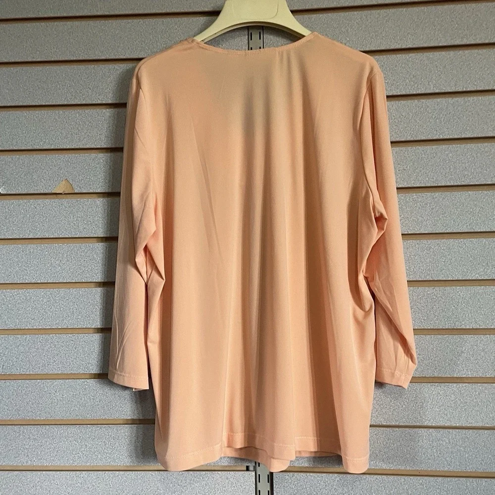 Susan Graver Liquid Knit Beaded  V Neck Top‎ Shirt  Large LN Business Casual